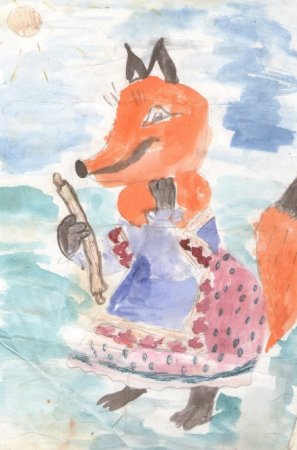 Иллюстрация к сказке Лисичка со скалочкой