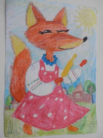 Иллюстрация к сказке Лисичка со скалочкой