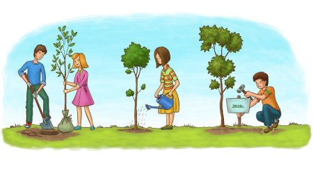 Посадка деревьев детьми