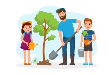Дети сажают деревья вектор