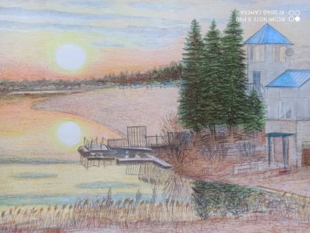 Рисунок городское озеро Гусь Хрустальный