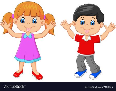 Мультяшные мальчик и девочка машет рукой