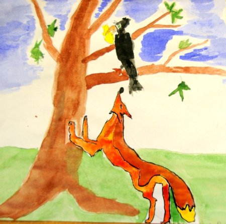 Рисунок к басне ворона и лисица