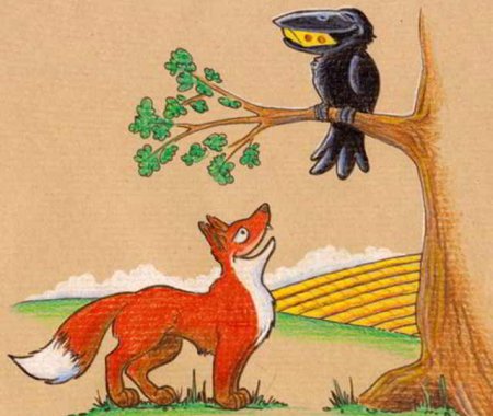 Ворона и лисица рисунок карандашом