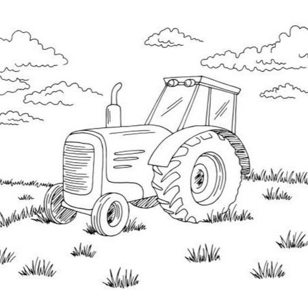 Раскраска трактор в поле