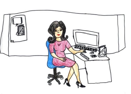 Мама на работе за компьютером