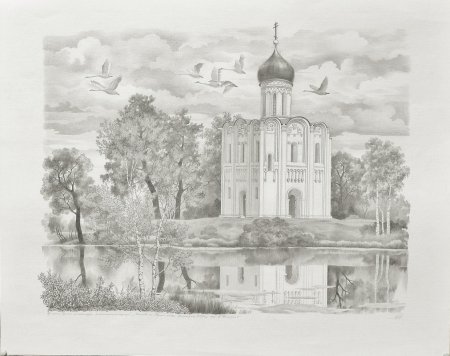 Храм Покрова на Нерли акварелью