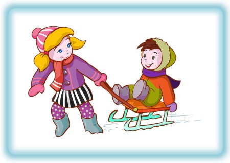 Мальчик везет девочку на санках