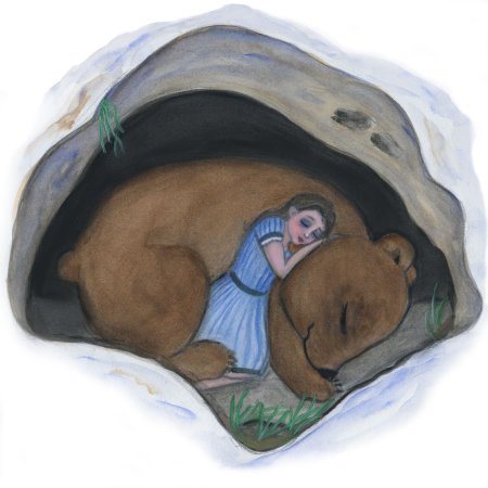 Медведь в спячке в берлоге