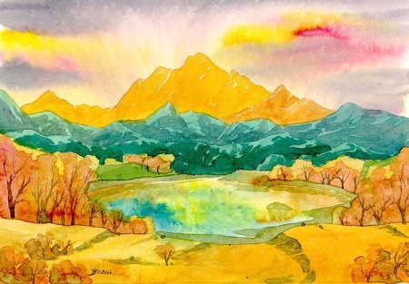 Горный пейзаж живопись для детей