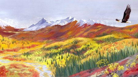 Пейзаж гуашью