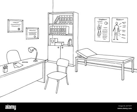 Набросок интерьера кабинета черно белый