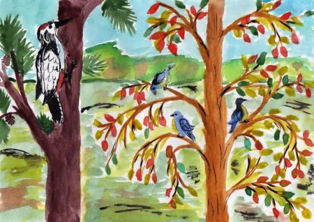 Рисование зимующие птицы