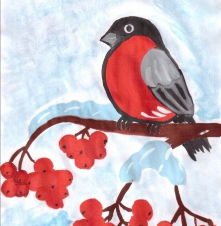 Рисование птицы на кормушке