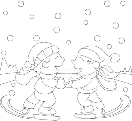 Cartoon дети катаются на коньках
