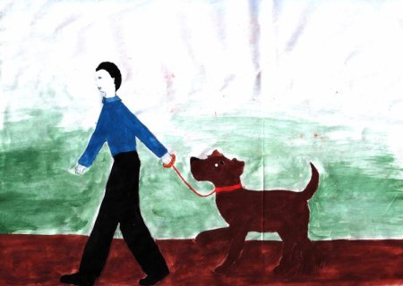 Человек и собака рисунок детский