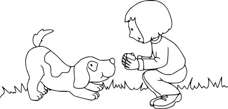 Мальчик и щенок раскраска