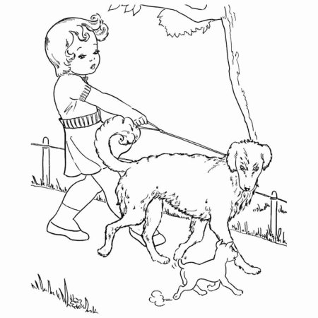 Раскраска прогулка с собакой