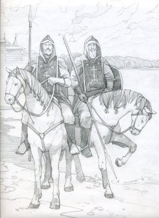 Пересвет и Ослябя раскраска