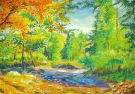 Осенний лес восковыми мелками