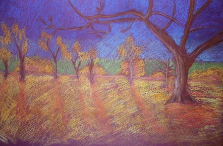 Осеннее дерево акварелью