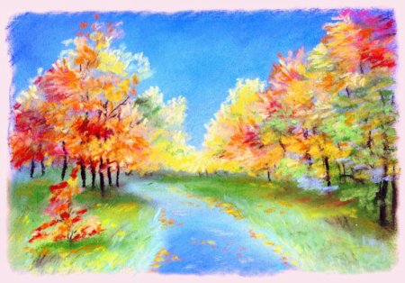 Осенний пейзаж цветными карандашами