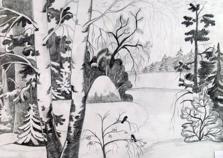 Зимний пейзаж в графике