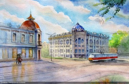 Драм театр Самары акварель