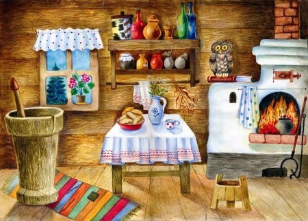 Изба внутри рисунок