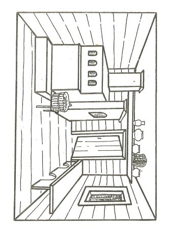 Интерьер русской избы карандашом