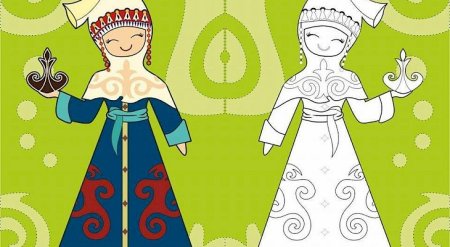 Мультяшные дети в национальных костюмах казахи