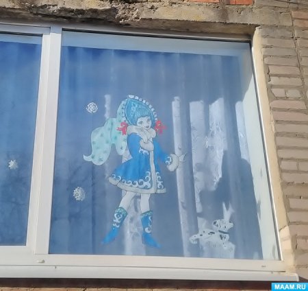 Украшение окон в детском саду зима