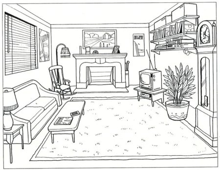 Комната с предметами мебели для раскрашивания