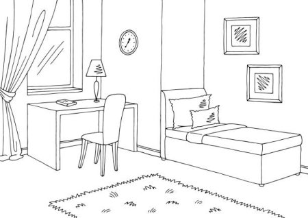 Рисование комнаты с мебелью для детей
