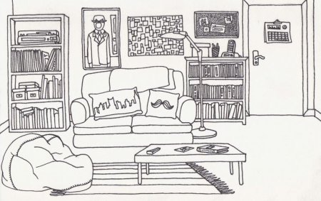 Комната с предметами мебели для раскрашивания