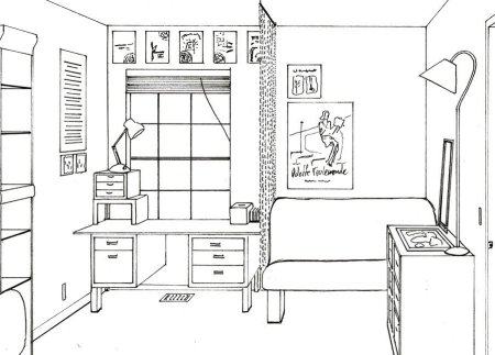 Интерьер комнаты подростка карандашом