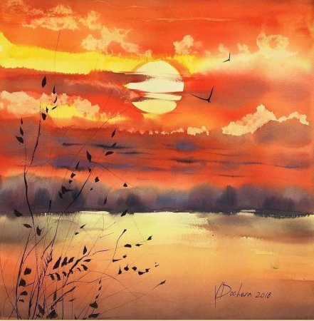 Veneta Docheva акварель Sunset