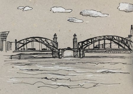 Большеохтинский мост Санкт-Петербург карандашом