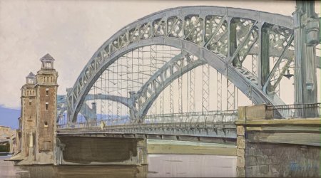 Большеохтинский мост акварель