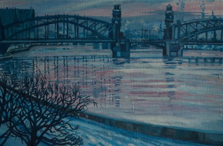 Большеохтинский мост акварель