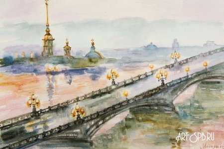 Питер мосты акварель