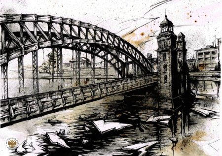 Питер картина Большеохтинский мост