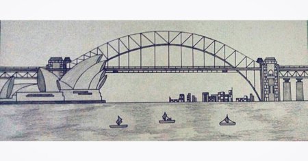 Рыбинский мост нарисованный карандашом
