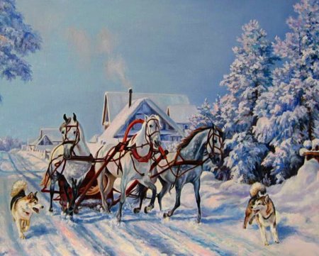 Картина русская тройка художник Щрилев