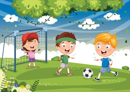 Играющие в футбол дети иллюстрация