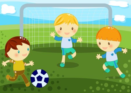 Играющие в футбол дети иллюстрация