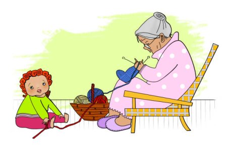 Картинка бабушка вяжет