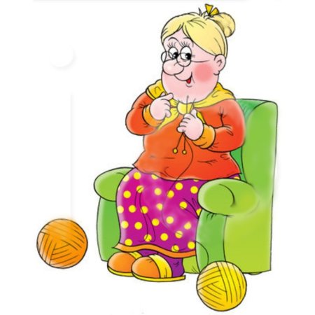 Бабушка вяжет в кресле