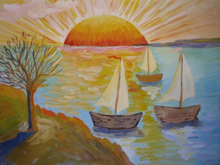 Пейзаж цветными карандашами