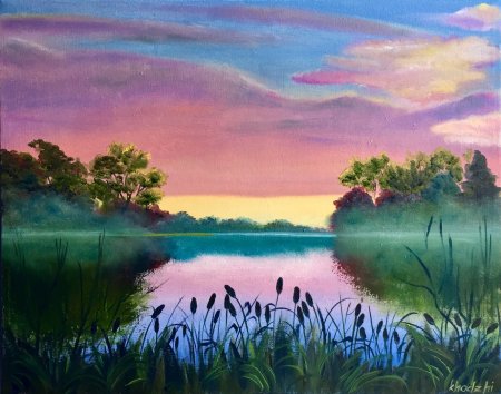 Красный закат акварель